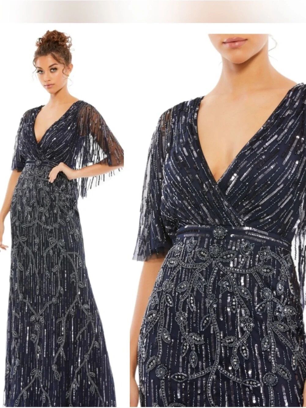Mac Duggal 9064 Wrap Front Beaded Cape Gown 16 NWT
